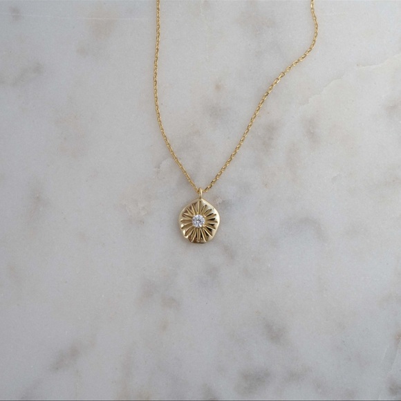 Gold Plated Sterling Silver Sunburst Necklace - Picture 2 of 4